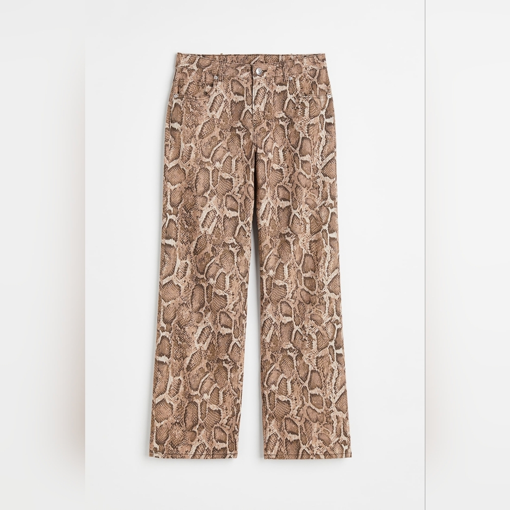 H&M Brown Straight Leg Pants with Snakeskin Pattern